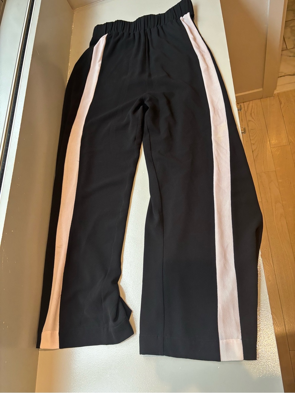 Henrik Vibskov Black Wide Leg Track Pants with White Side Stripes - Picture 2 of 4